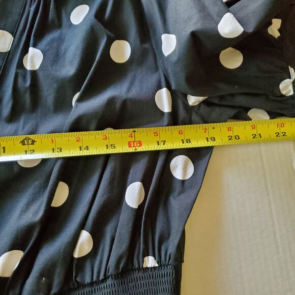 Black and White Polka Dot Flowy Button Up Short Sleeve Dress with Pockets Large - Picture 14 of 16